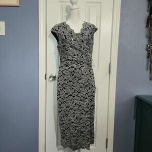 NWOT Jessica Howard Women 6 White Black Lace Sequins Formal Cocktail Cap Sleeve